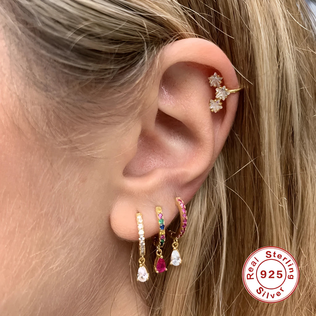 S925 sterling silver water drop earrings with geometric design in gold or silver plating options