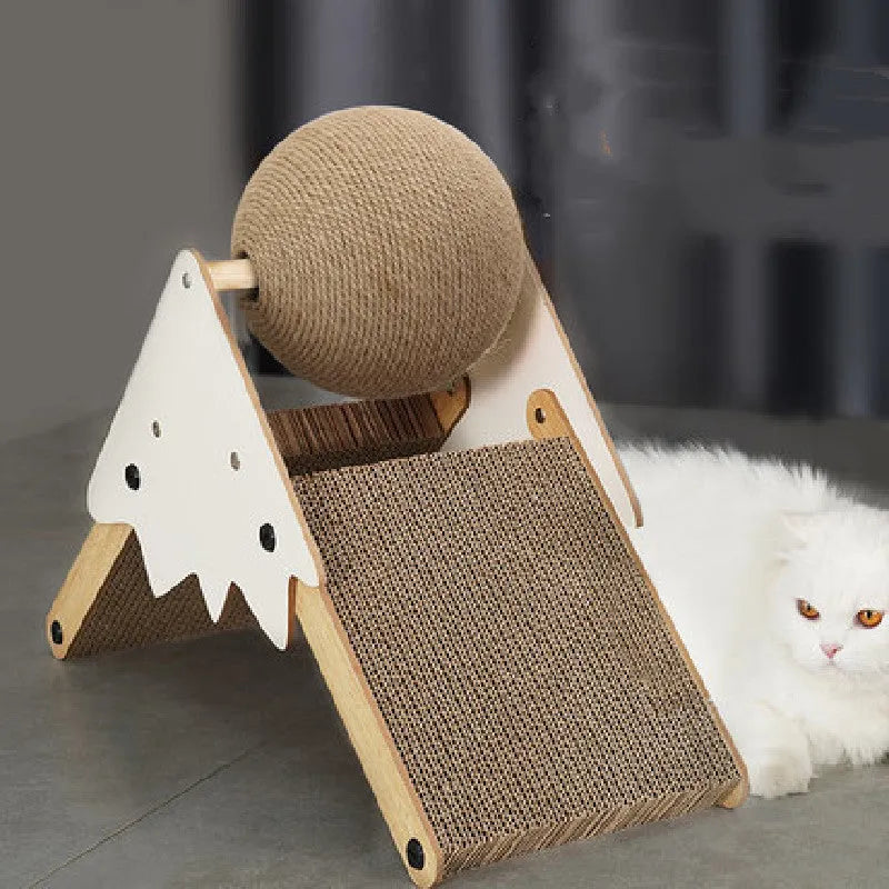 Cat scratch board with sisal surface and grasping ball in snow mountain colour, size 45x20x35cm