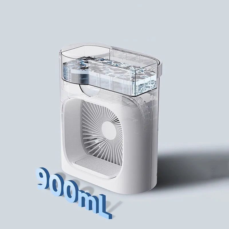 White USB refrigeration air conditioner front view showing screen display and button controls