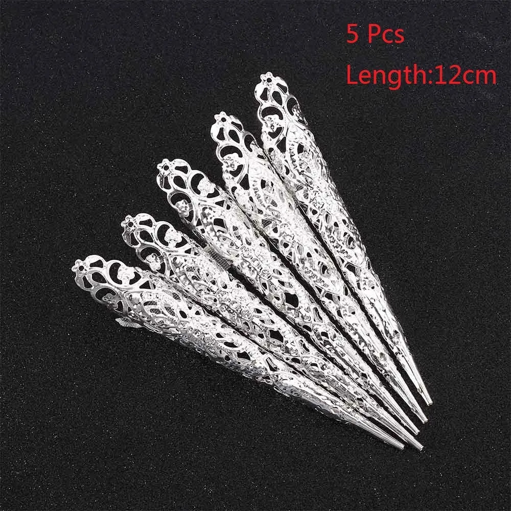Set of 5 gold electroplated alloy nail rings 12cm long for Indian dance props