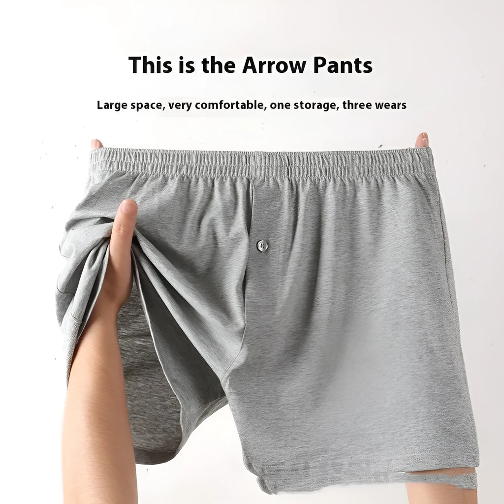 Men's high waist cotton boxer shorts in loose fitting design showing solid colour options