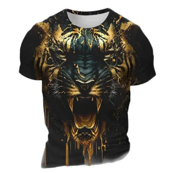 Men's 3D tiger pattern short sleeve t-shirt in polyester fabric