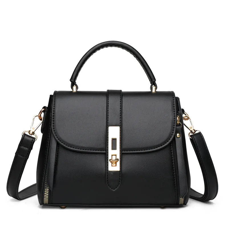 Women's soft PU leather messenger bag in square vertical design, shown in one of four colours: black, red, green, or blue.