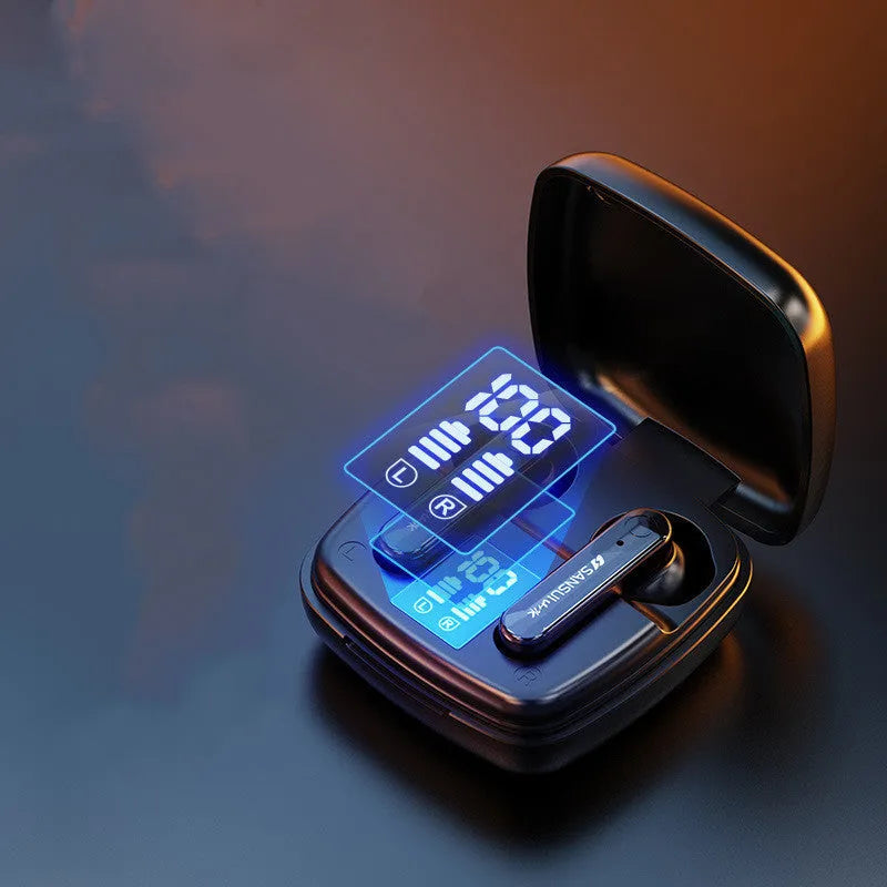 Wireless binaural semi-in-ear earphone in dark night black with HIFI sound quality
