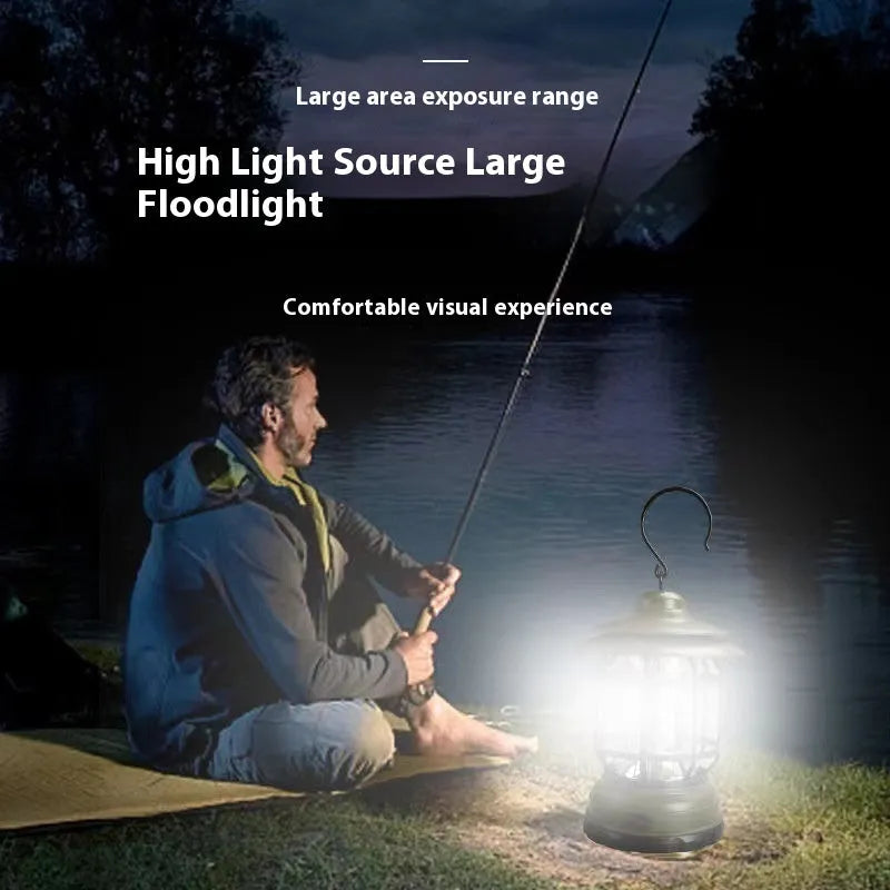 Portable camping barn lantern in dark green, black or red colours with LED light