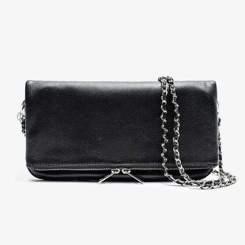 Fashion chain folding clutch women's shoulder messenger bag in black classic PU leather shell shape design