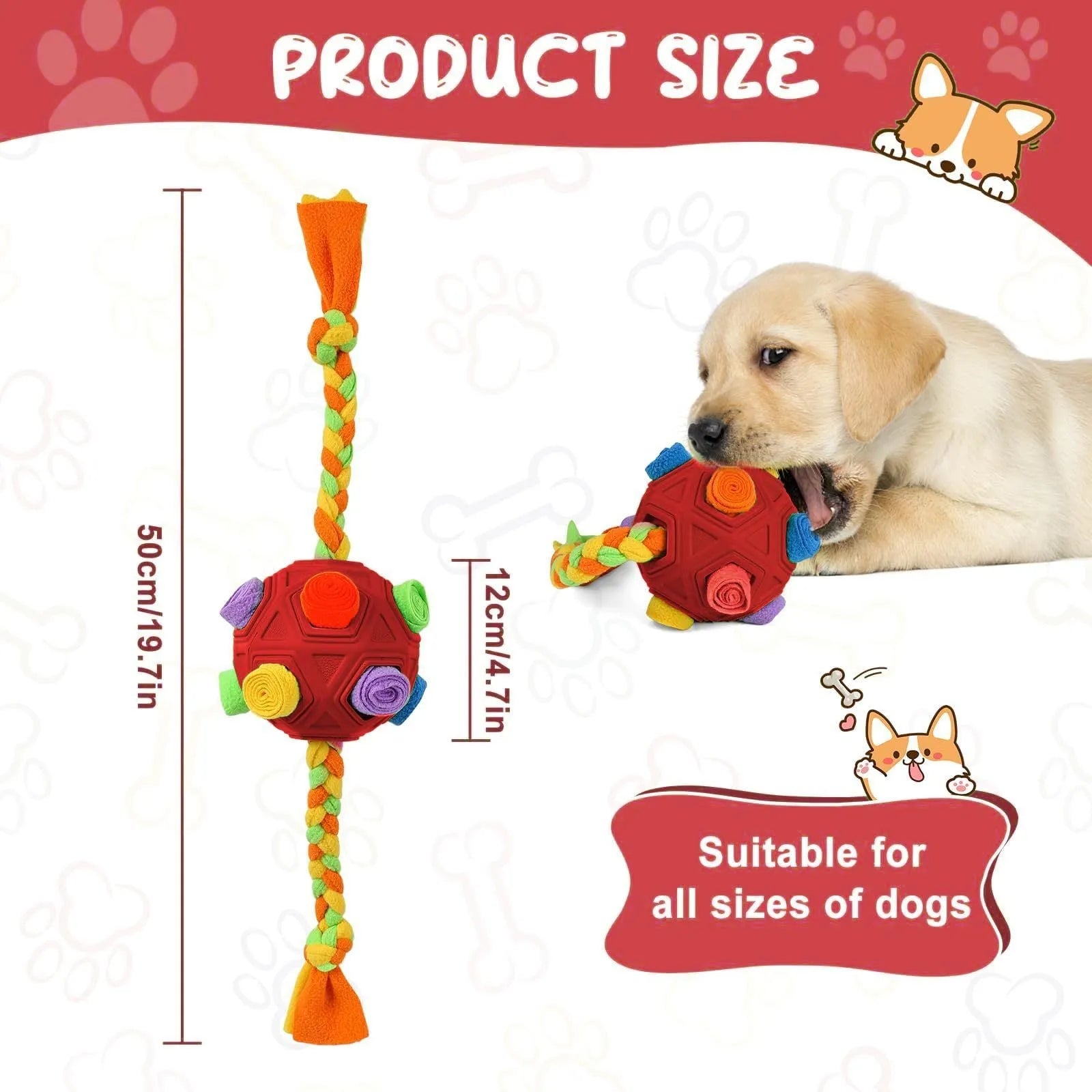 Bite-resistant rubber sniffing ball dog puzzle toy with holes for treat hiding