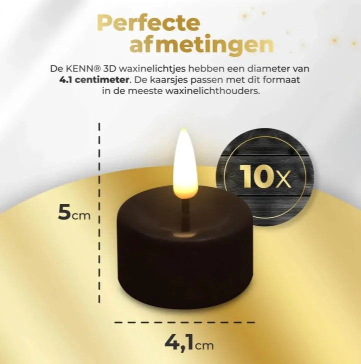 Four black LED tealight candles with flickering flame effect, shown from above.