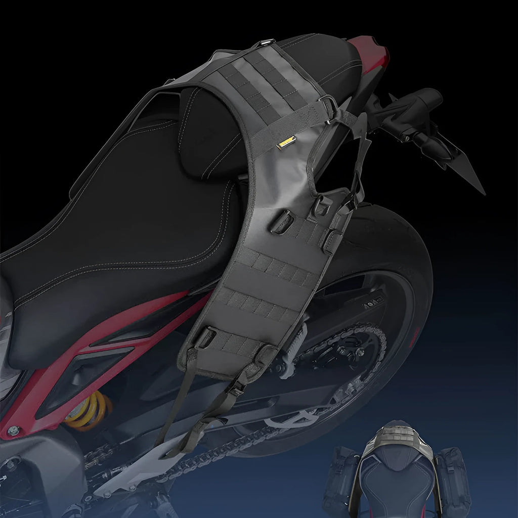 Black polyester motorcycle fuel tank mount base saddle 100x40cm on a bike tank surface