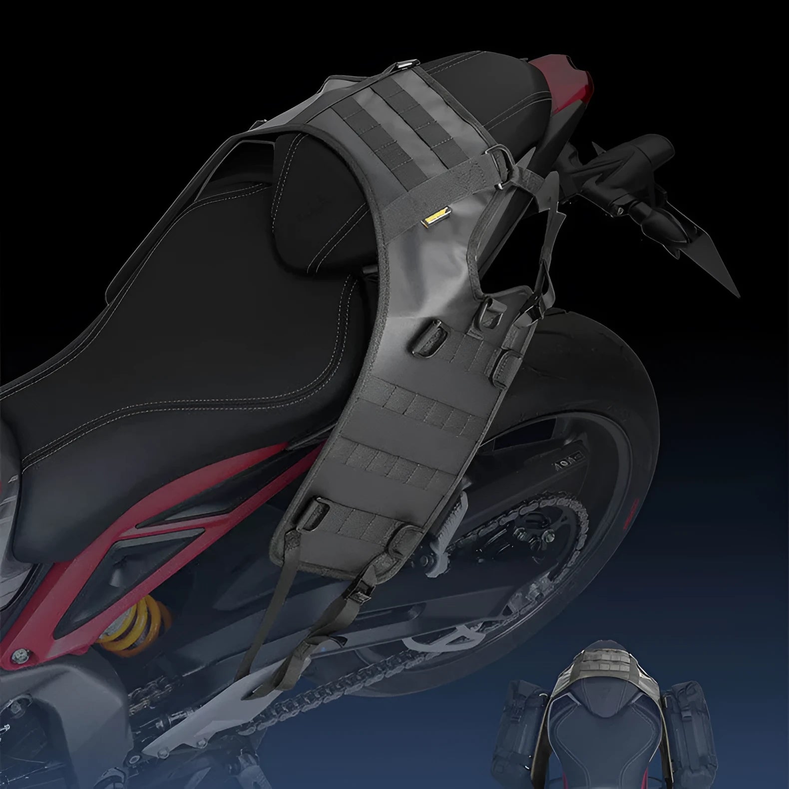 Black polyester motorcycle fuel tank mount base saddle 100x40cm on a bike tank surface