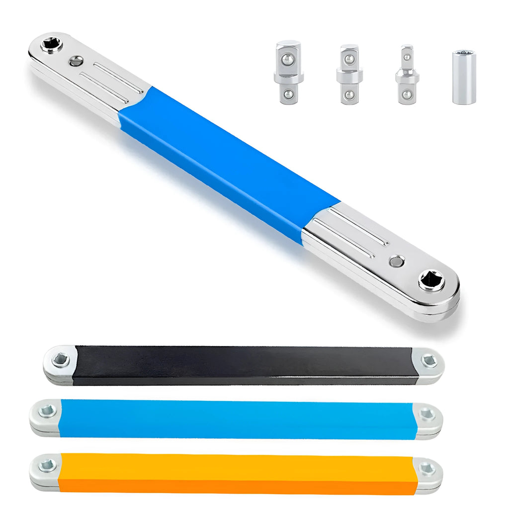 1158 blue ratchet extension wrench with four accessories in white box made from 45# steel