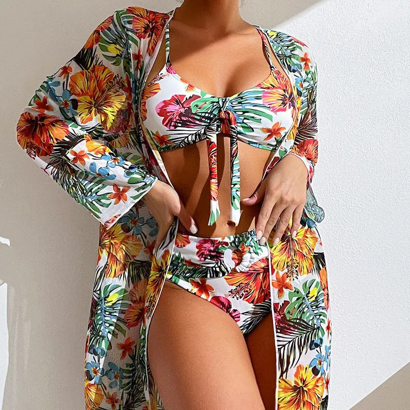 Women's long blouse split bikini plus size suit in loose polyester fabric, eight colours available, sizes S to 3XL
