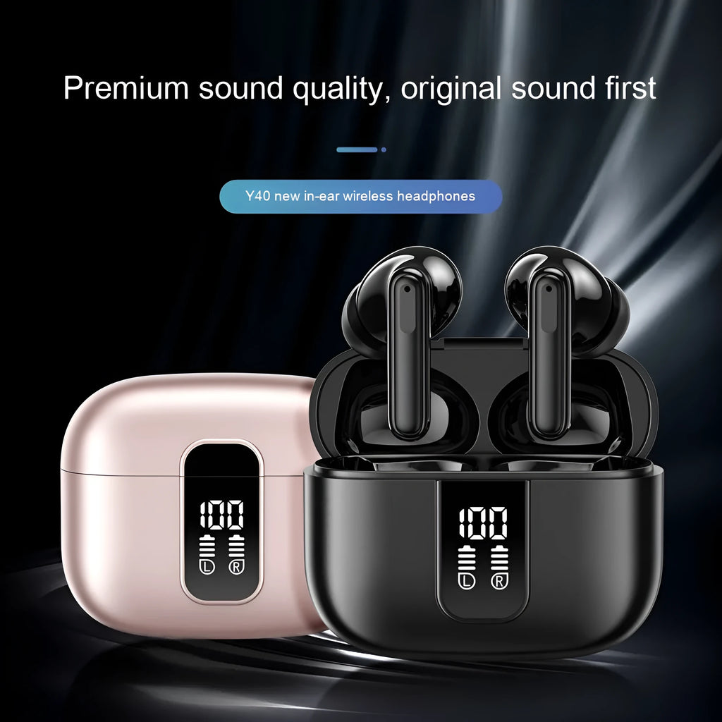 Y40 true wireless Bluetooth earphone in charging compartment with dual noise cancellation feature