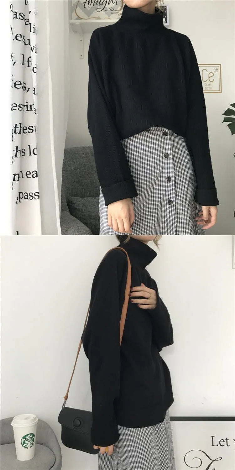 Women's loose-fit long sleeve top with a half-high collar in apricot colour.