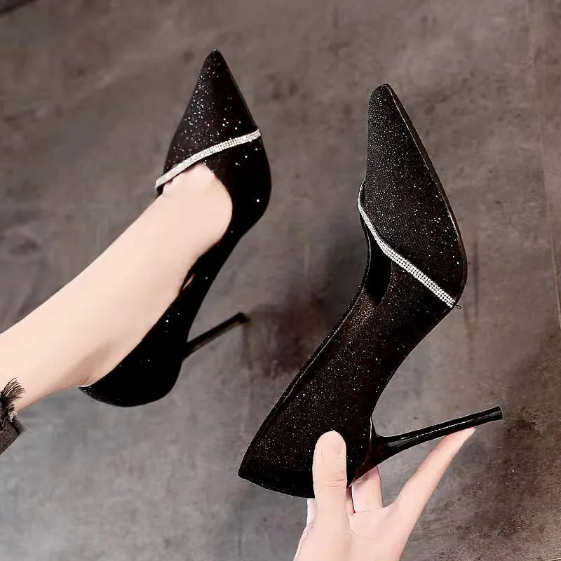 Women's stiletto pointed toe low-cut high heels in gold 6cm heel height with PU upper and rubber sole
