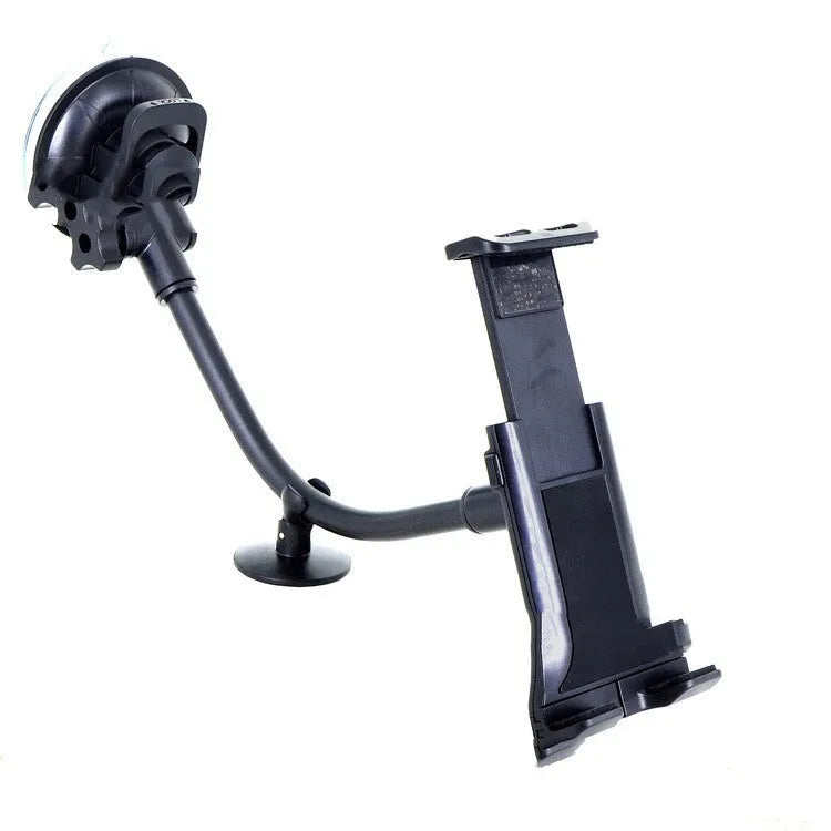 Black vehicle-mounted tablet holder with extendable suction cup rod and lifting bracket for 4-12 inch devices