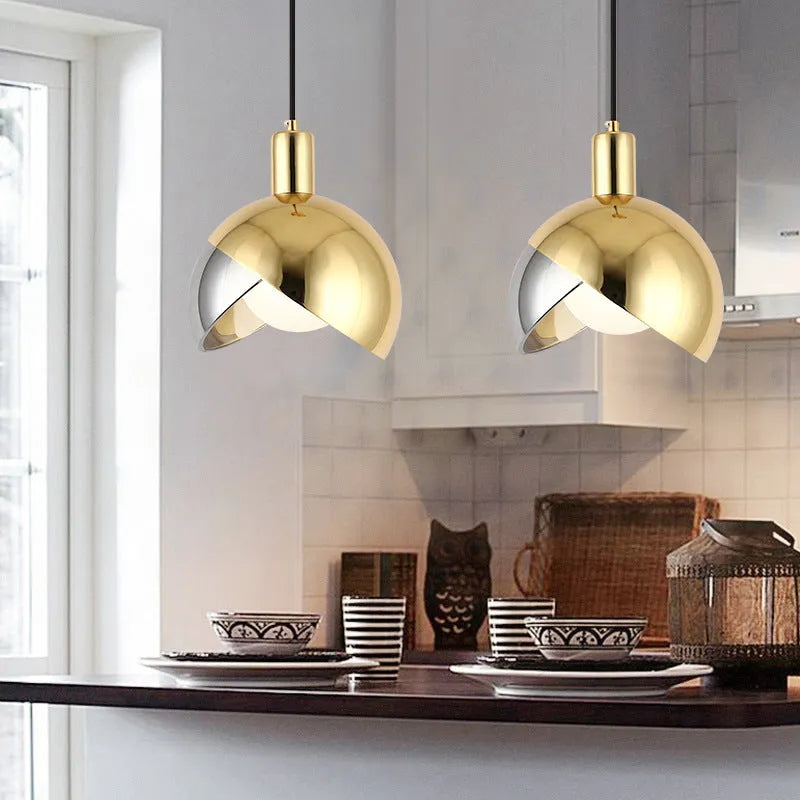 Simple dining-room droplight with gold stitching, 20cm, warm LED, iron construction, champagne gold finish