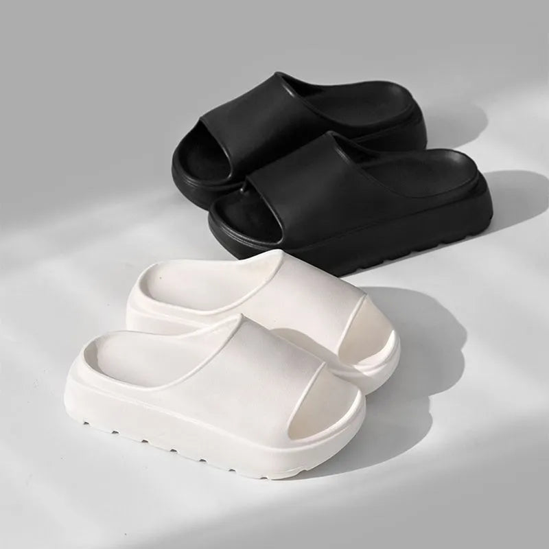 Women's beige fish mouth design slippers with a thick 5.5cm EVA sole for beach and home wear