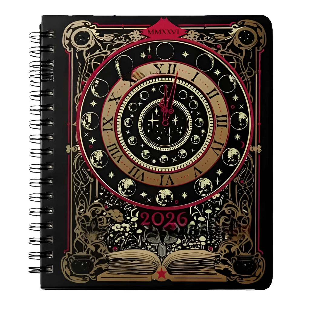 Wait For The Night 2026 weeks plan notepad with 100 pages, A5 size, 80g paper, Black Clock cover design