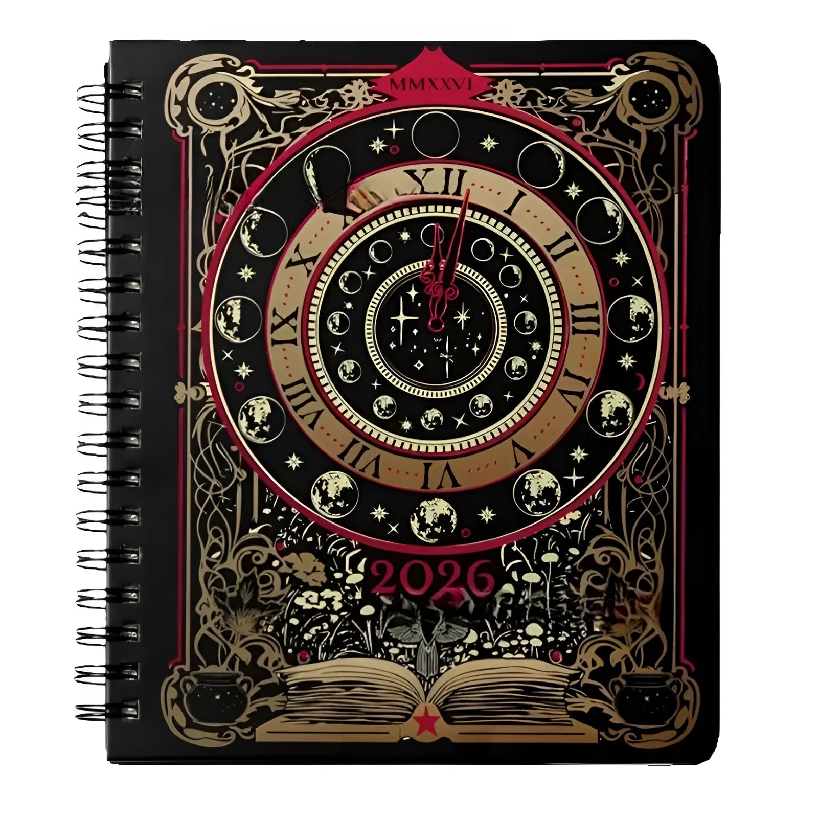 Wait For The Night 2026 weeks plan notepad with 100 pages, A5 size, 80g paper, Black Clock cover design