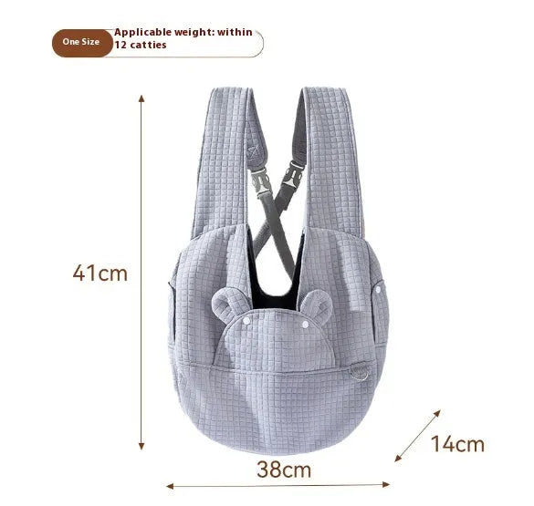 Pet diaper bag cross chest backpack 38x14x41cm square plaid quilted air layer grey