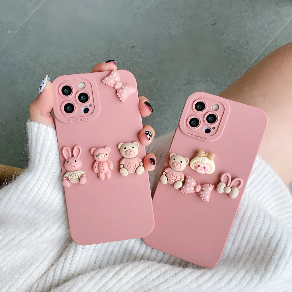 Women's 3D doll bear decorative TPU phone case with butterfly bear design for iPhone 13 Pro Max