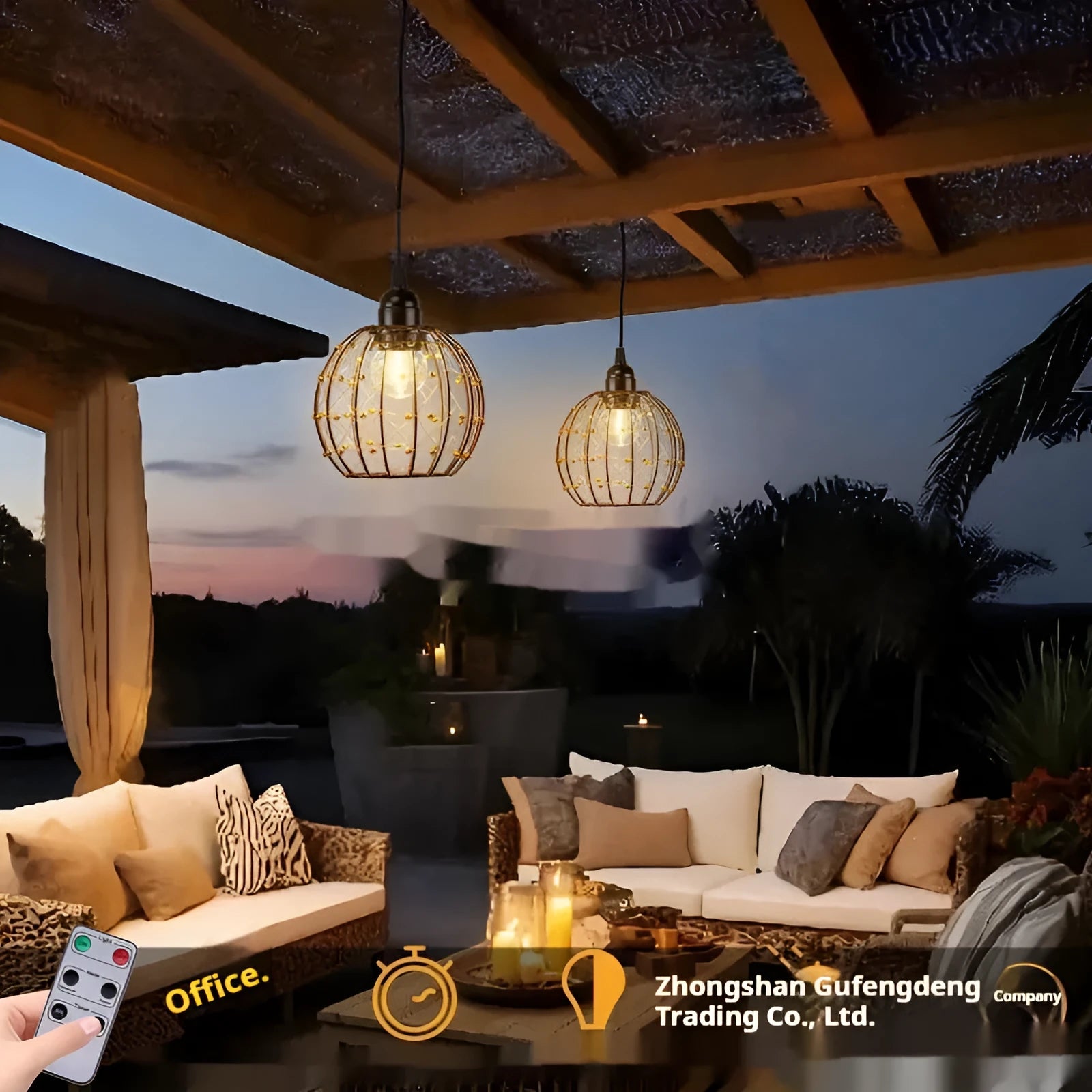 Outdoor waterproof camping LED chandelier iron material 1W battery operated with remote control American style