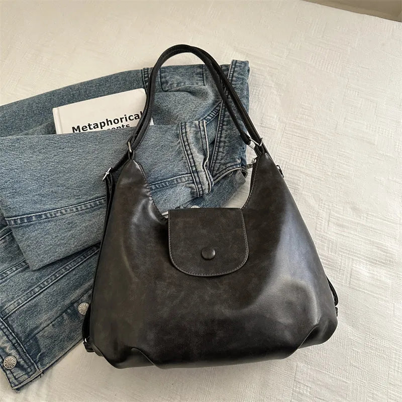 PU leather women's shoulder bag in urban simplicity style with mobile phone pocket internal organisation
