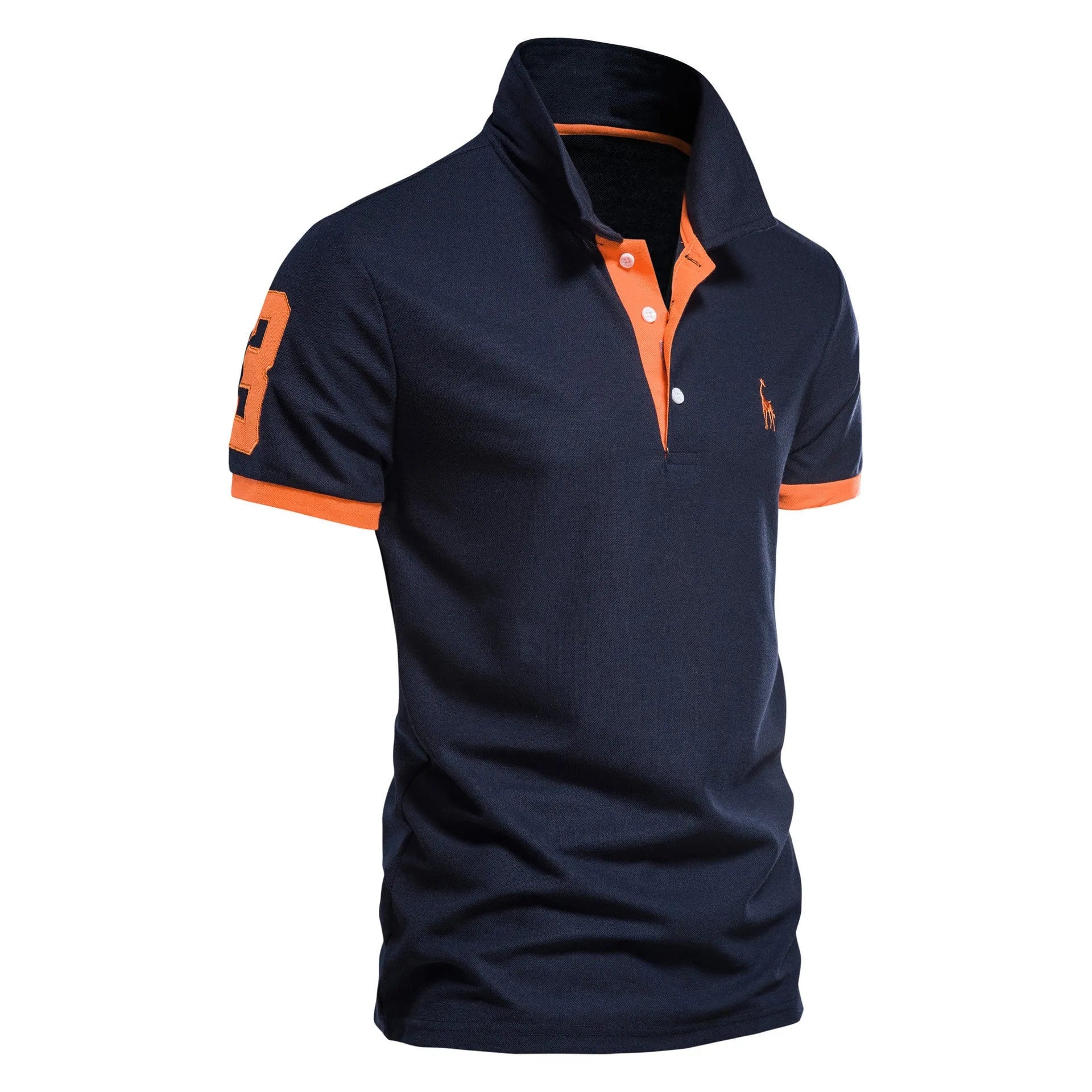 Men's slim fit t-shirt with embroidered deer pattern on chest in cotton blend fabric