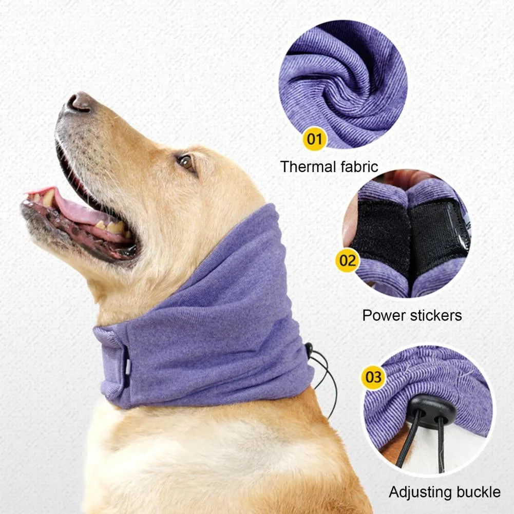 Black dog calming hoodie with ear muffs and closure, sized for medium dogs