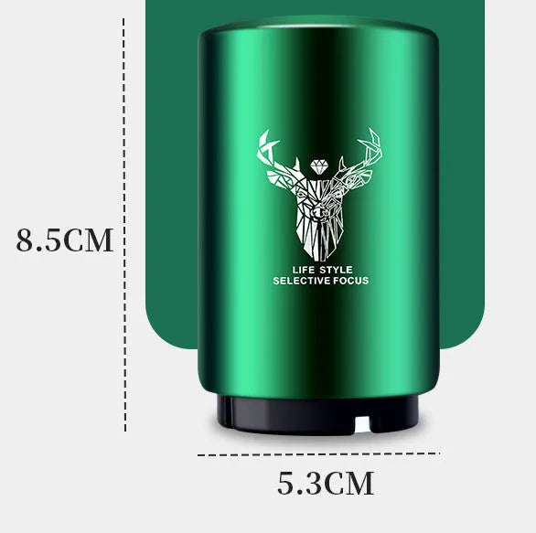 Stainless steel automatic beer bottle opener with press mechanism and magnetic cap catcher on a table