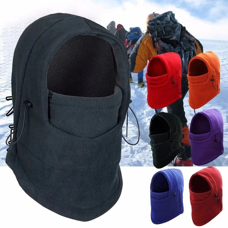 Unisex windproof fleece hat with face mask and neck guard in black