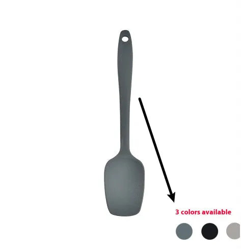 12 piece silicone kitchenware set with rotating storage bucket containing ladle spatula and clips
