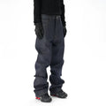 Casual loose straight original jeans in dark blue denim fabric, front view, showing loose straight leg cut.