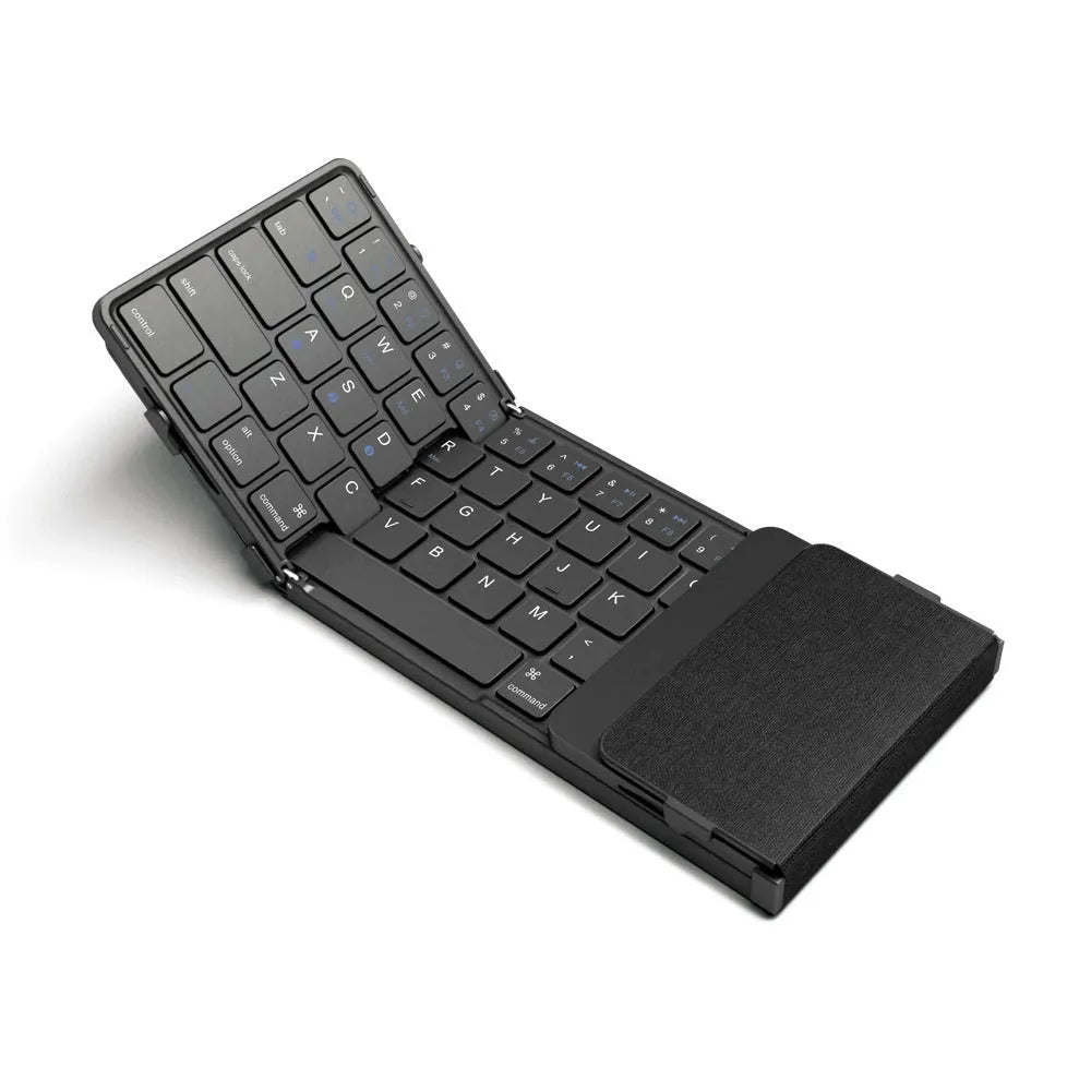Black folding Bluetooth keyboard with touchpad for tablets and mobile phones
