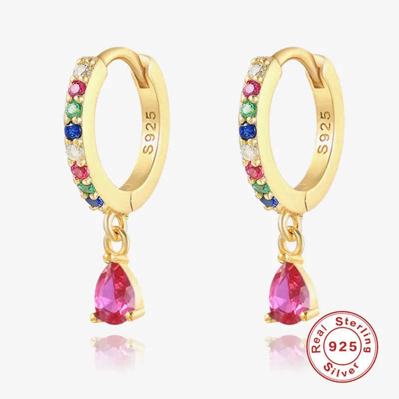 S925 sterling silver water drop earrings with geometric design in gold or silver plating options