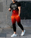 Men's thin short sleeve round neck pullover and matching trousers set in a solid colour