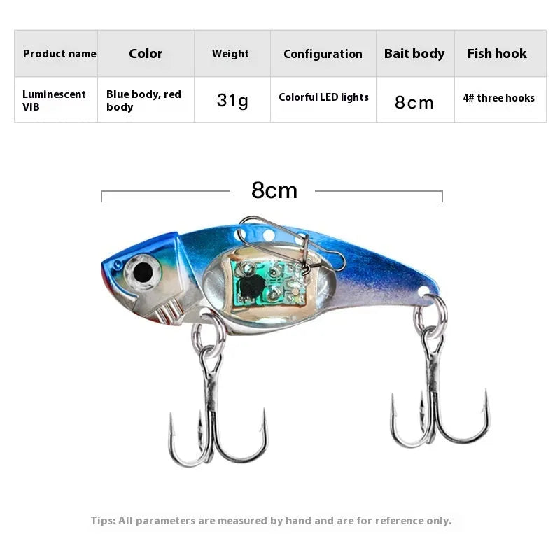 Luminous metal vib electronic lure in blue body and red body fishing bait