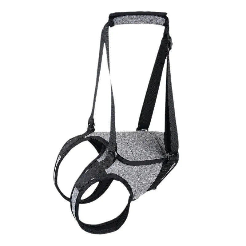 Grey adjustable neoprene dog rear leg recovery belt for hind leg support and mobility assistance