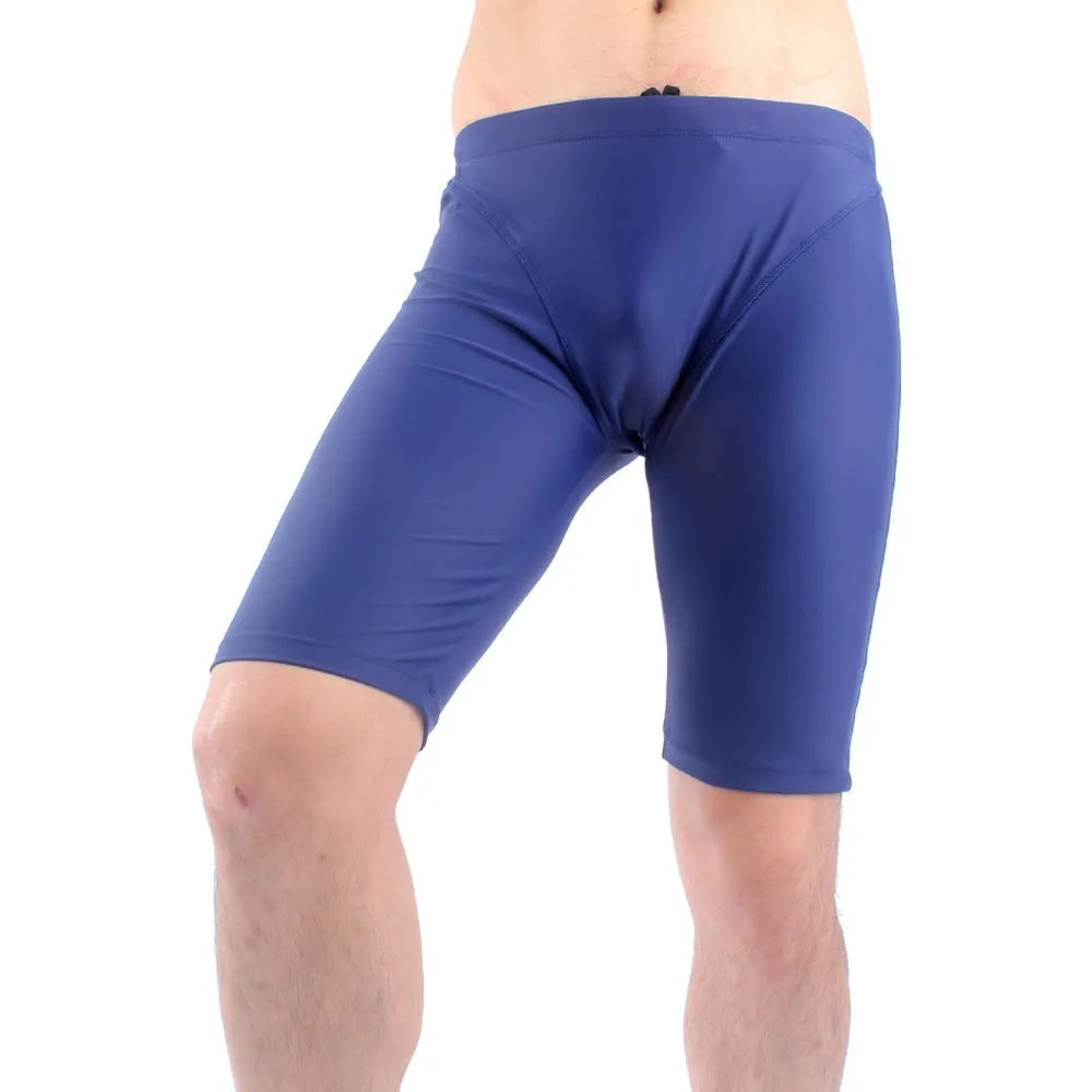 Men's quick-drying nylon swimming trunks in green with five-point loose cut and polyester lining, sizes L to XXXL