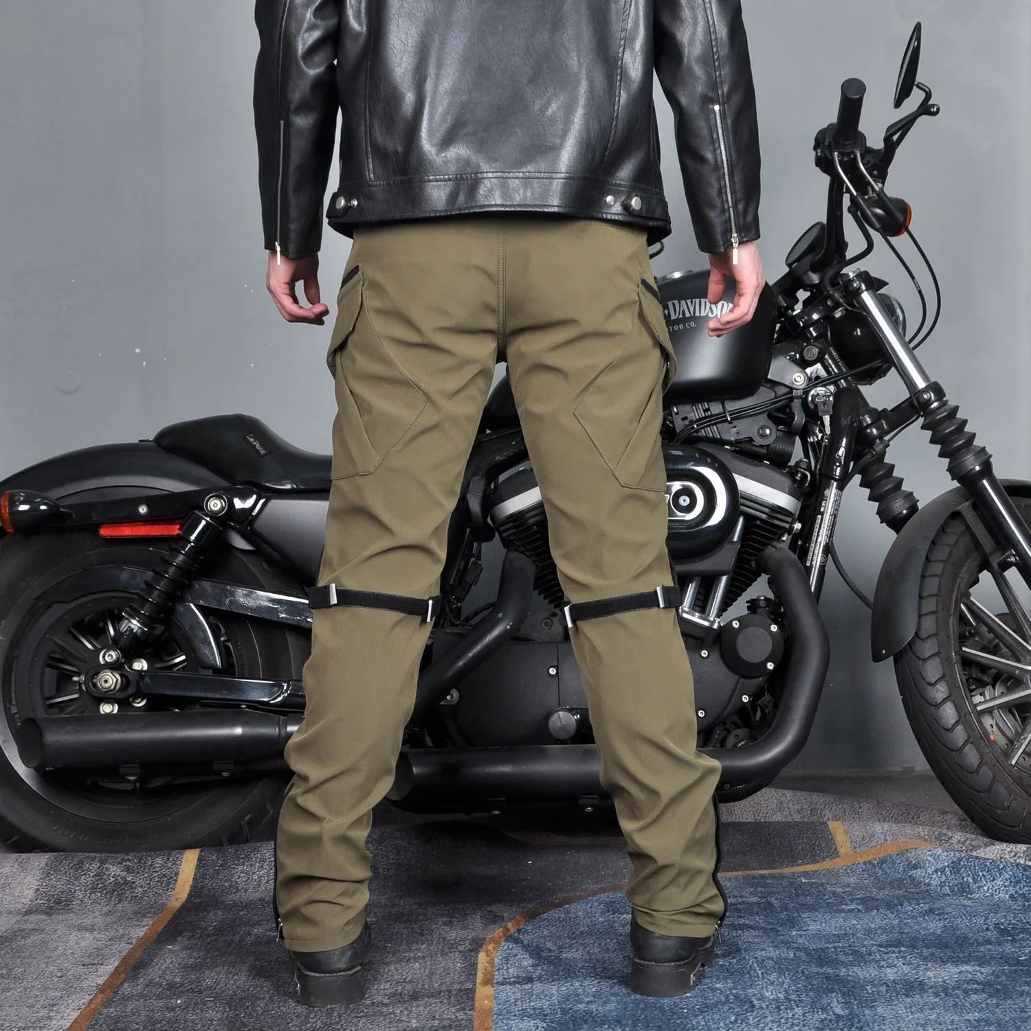 Motorcycle waterproof windproof trousers with protective gear set in black or green colour options