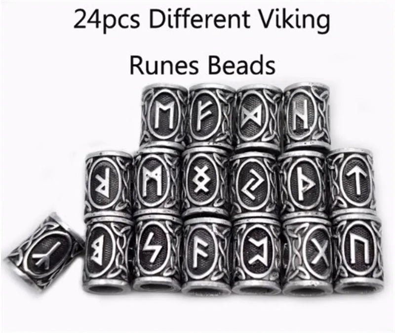 Set of 24 antique silver alloy Viking rune beard beads 13x10mm with 6mm inner diameter