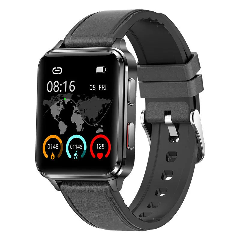Multi-sport watch with heart rate monitoring on blue silicone wristband showing 1.70-inch screen