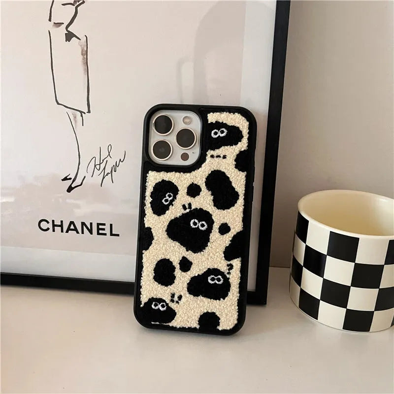 Black plush fairy funny phone case back cover for iPhone