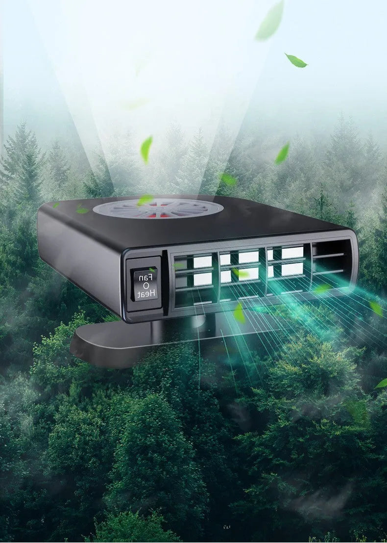 Black vehicle-mounted car heater with adjustable vents for defrosting and air purification