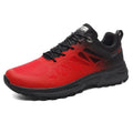 Men's plus size black mesh outdoor running shoes with round toe and lace-up front on neutral background