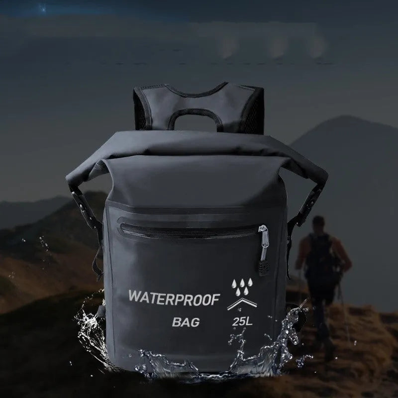 Black outdoor waterproof bag 25L 500D mesh clip for swimming river tracing rafting