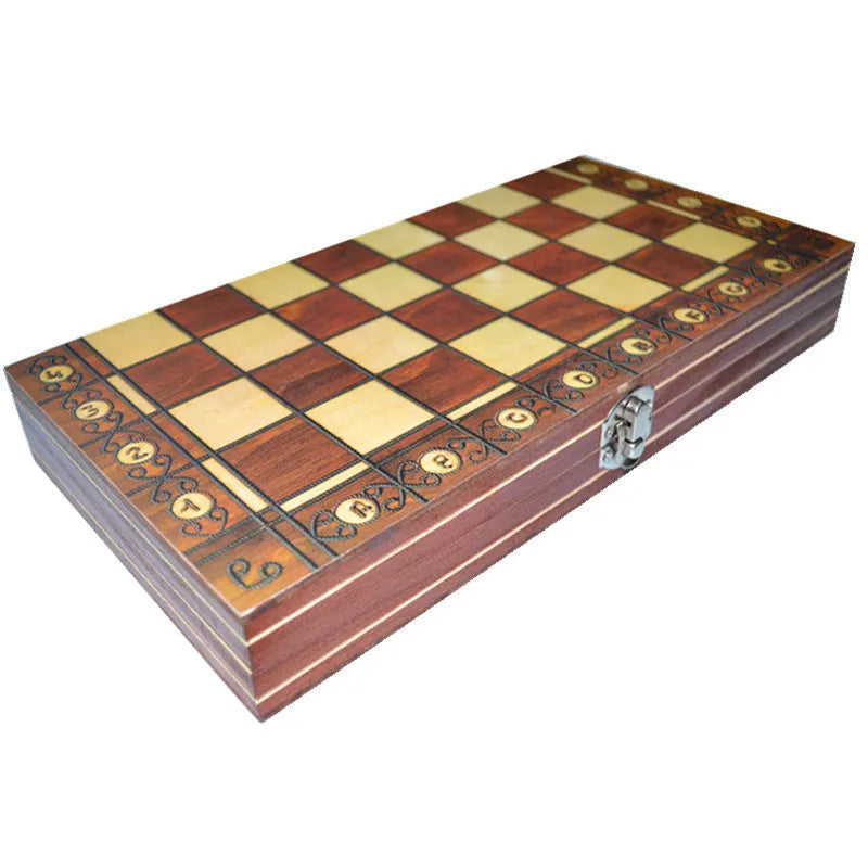 Wooden magnetic 3-in-1 chess set folding board with wooden chess pieces king height 5.5cm