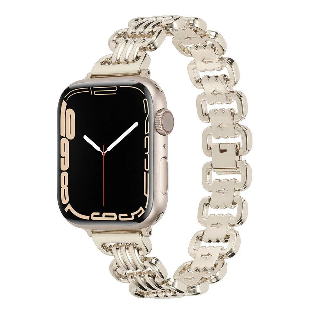 Alloy metal Apple Watch replacement bracelet in silver, black, gold, rose gold and starlight colours for 38mm to 49mm models