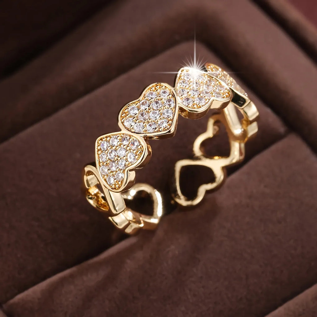 Adjustable geometric heart couple's ring in copper with gold finish